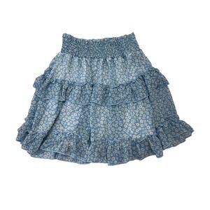 Altar'd State Gracelynn Blue Floral Ruffle Skirt‎ Smocked Waist Boho Small